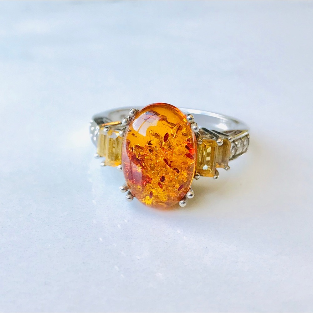 Amber and Citrine ring set in Sterling
